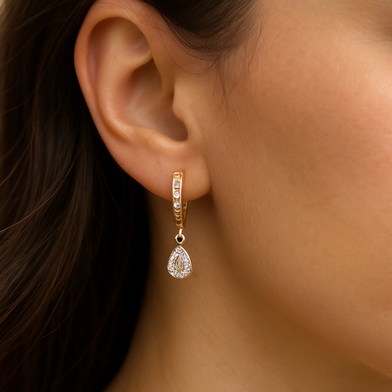 Gold-Toned Drop Earrings with Pear-Cut CZ Stones