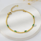 Gold Toned Anti Tarnish Snake Chain Green Emerald Studded Wraparound Bracelet