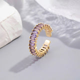 Gold Toned Anti Tarnish Purple Adjustable Finger Ring  with Lavender Baguette-Cut Stones