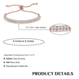 Elegant Rose Gold Toned Dual Strand Round Cut Cubic Zirconia White Matrix Adjustable Tennis Bracelet