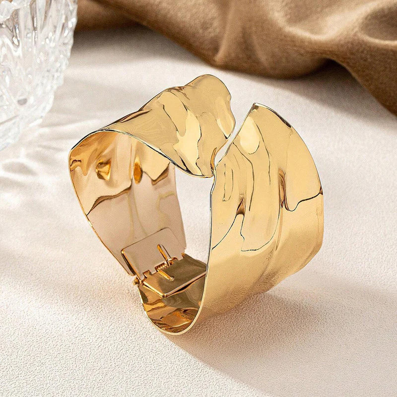 Gold-Toned Sculpted Statement Cuff Bracelet with Contemporary Wrap Design