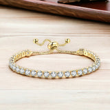 Gold Toned Round Cut with Sparkling Cubic Zirconia White Matrix Adjustable Tennis Bracelet