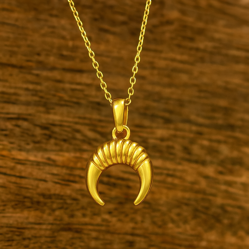 Gold-Plated Ribbed Crescent Moon Pendant Necklace for Women