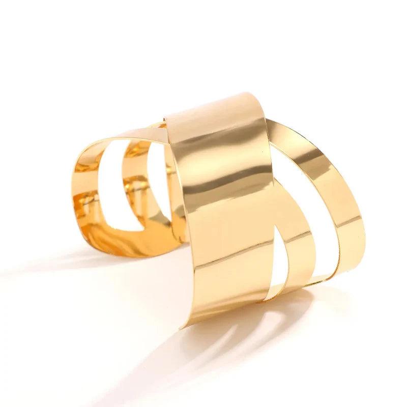 Gold-Toned Bangle-Style Cuff Bracelet with Contemporary Wrap Design