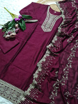 Maroon Embroidered Kurta Set with Dupatta