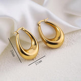 Gold Toned Anti Tarnish Chunky Geometric Statement Teardrop Hoop Earrings