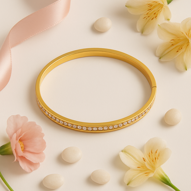 Gold-Plated CZ-Embellished Classic Bangle Bracelet for Women