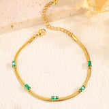 Gold Toned Anti Tarnish Snake Chain Green Emerald Studded Wraparound Bracelet