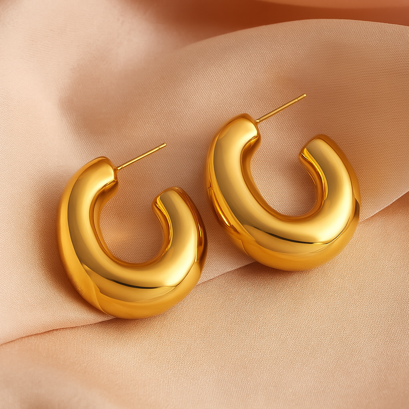 Gold-Plated Bold Chunky Hoop Earrings for Women