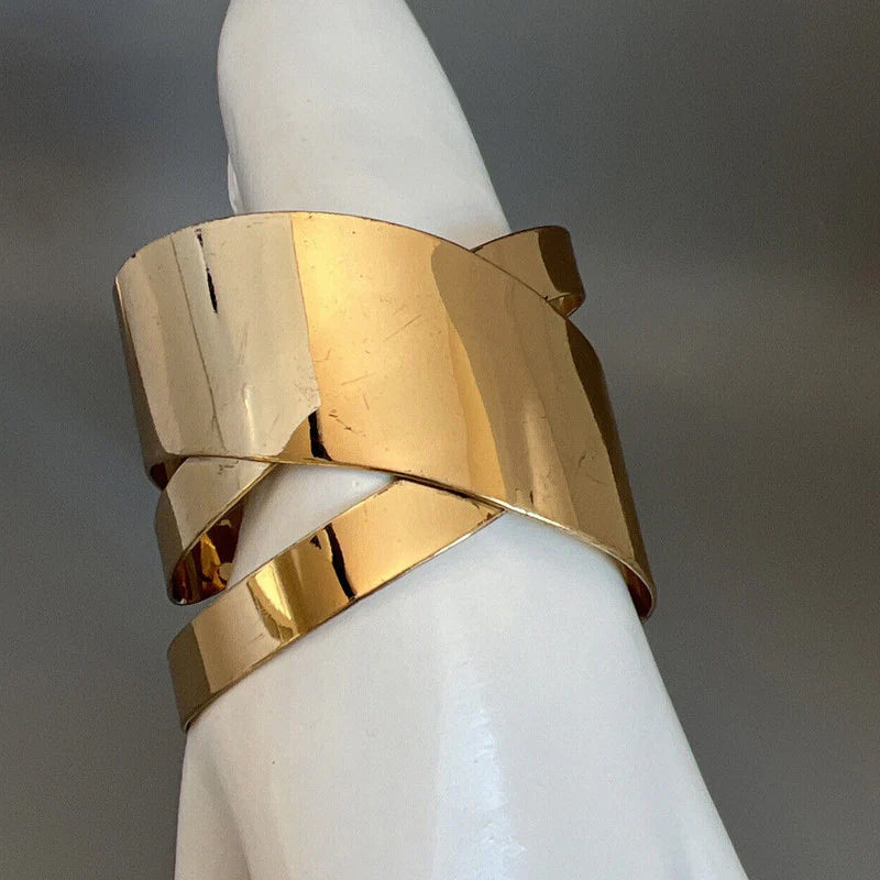 Gold-Toned Bangle-Style Cuff Bracelet with Contemporary Wrap Design