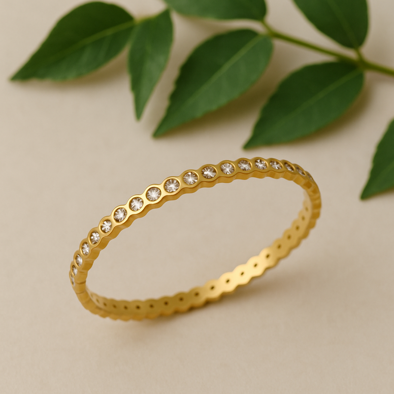 Gold-Plated Geometric CZ-Studded Bangle for Women