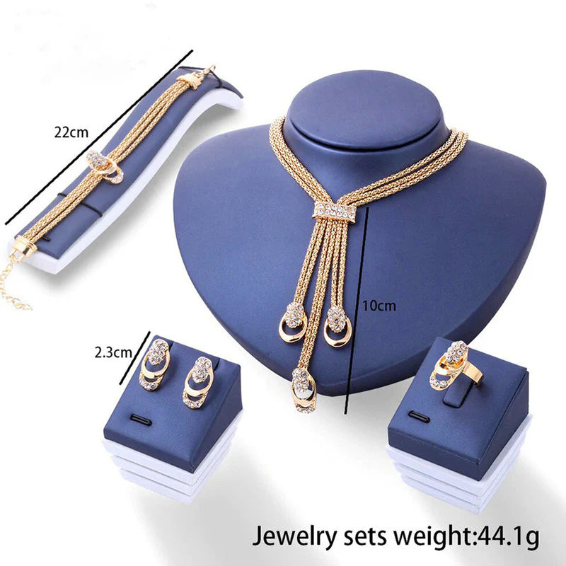 Gold-Toned & Crystal-Studded Necklace, Bracelet, Earrings & Ring Jewelry Set