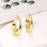 Gold Toned Anti Tarnish Chunky Geometric Statement Teardrop Hoop Earrings