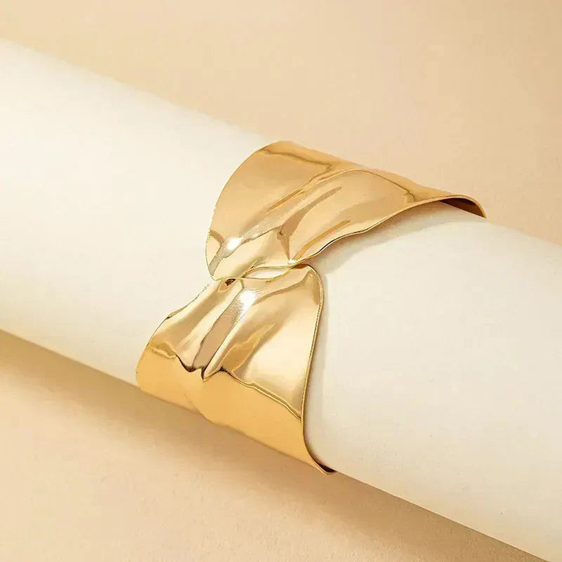 Gold-Toned Sculpted Statement Cuff Bracelet with Contemporary Wrap Design