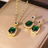Elegant Emerald Green & Gold-Toned Necklace & Earrings Set