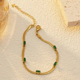 Gold Toned Anti Tarnish Snake Chain Green Emerald Studded Wraparound Bracelet
