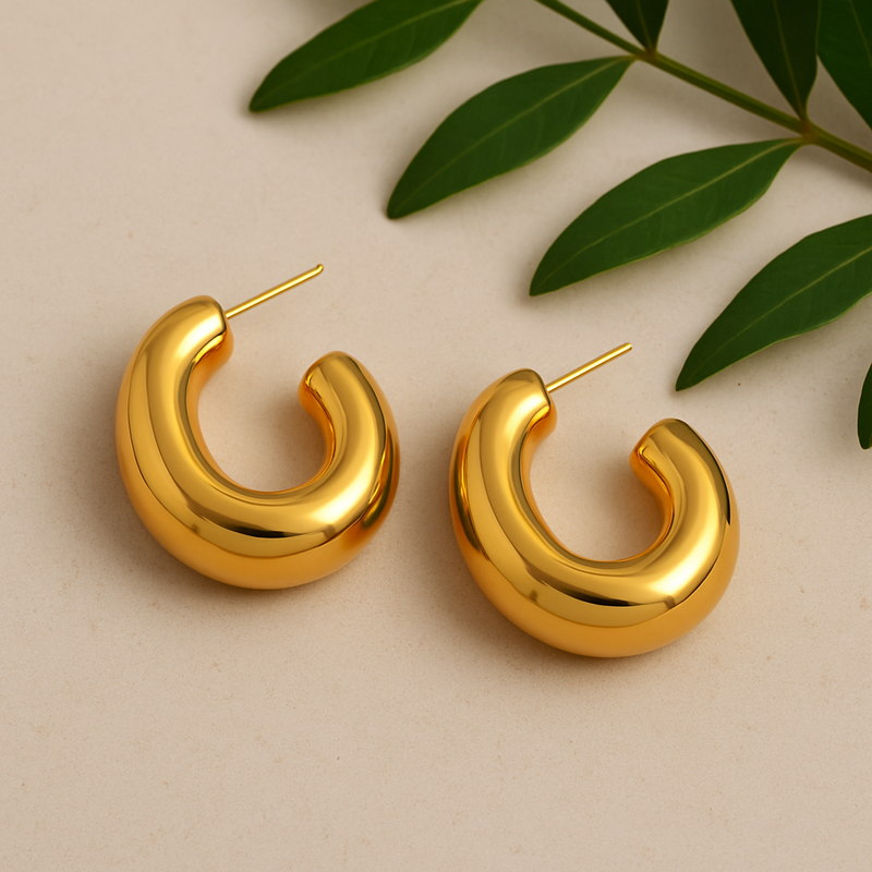 Gold-Plated Bold Chunky Hoop Earrings for Women