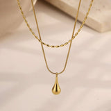 Gold-Toned Anti Tarnish Minimalistic Teardrop Layered Necklace