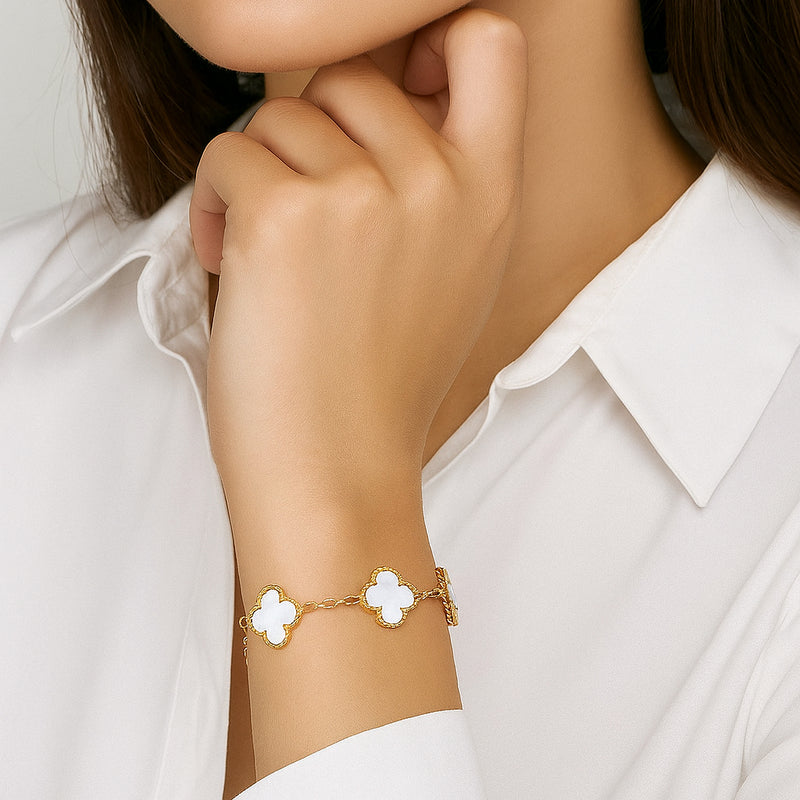 Gold-Plated White Clover Charm Bracelet with Adjustable Chain