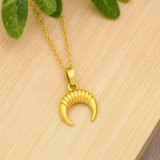 Gold-Plated Ribbed Crescent Moon Pendant Necklace for Women