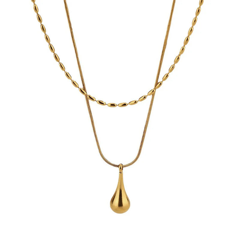 Gold-Toned Anti Tarnish Minimalistic Teardrop Layered Necklace