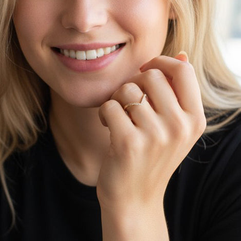 Minimalist Gold-Toned Wave Ring with Cubic Zirconia Accents