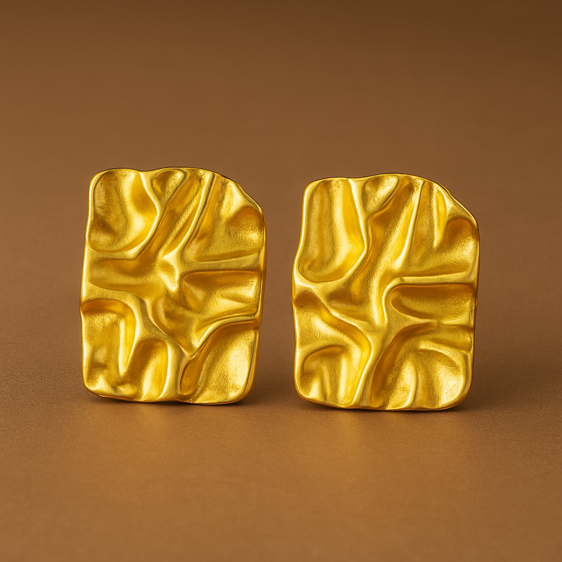 Gold-Plated Textured Abstract Statement Stud Earrings for Women
