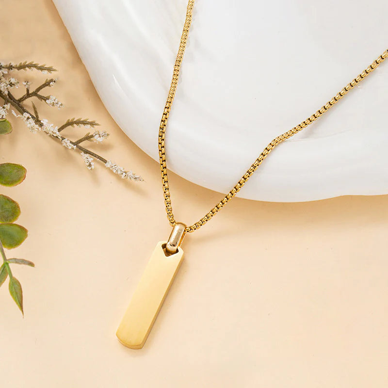 Gold Toned Anti Tarnish Rectangular Minimalist Hip Hop Party Pendant