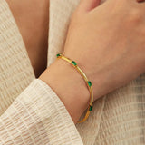 Gold Toned Anti Tarnish Snake Chain Green Emerald Studded Wraparound Bracelet