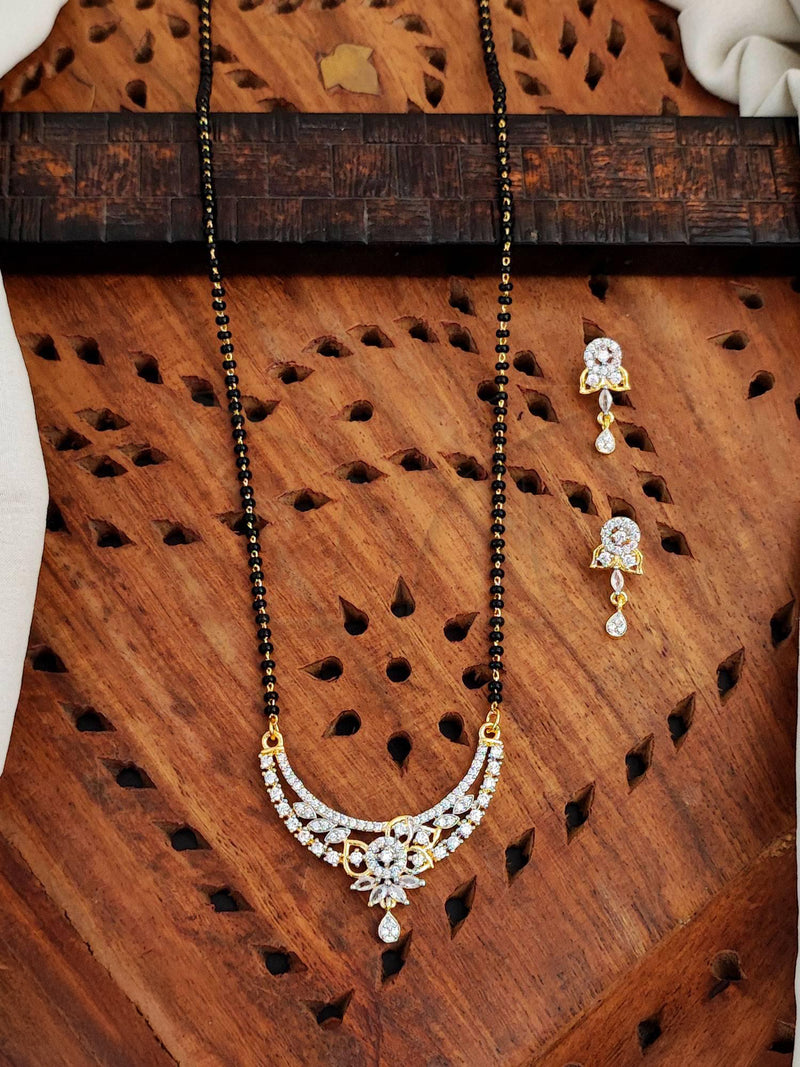 Designer CZ Studded Floral Pendant with Drop Earrings