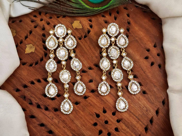 Elegant Layered Kundan-Style Chandbali Earrings in Gold Finish