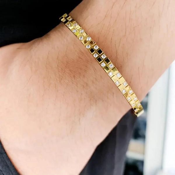 Gold-Plated Square Link Bracelet with CZ Detailing