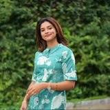 Teal Green Botanical Print Cotton Co-ord Set