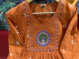Rust Orange Embroidered Cotton kurta & pant with malmal dupatta