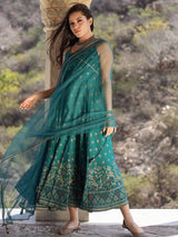 Ethnic Printed Anarkali Gown with Dupatta & Spaghetti Straps